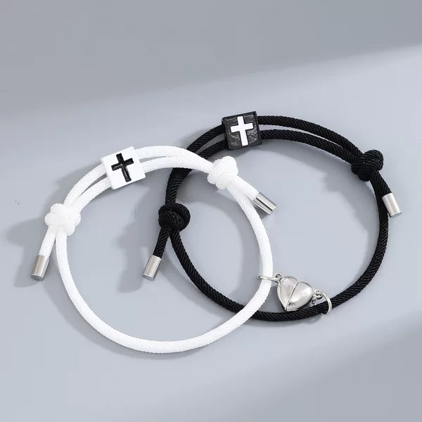Europe and the United States new love magnet alloy cross adjustable couple hand rope a pair of men's and women's bracelets wholesale cross-border