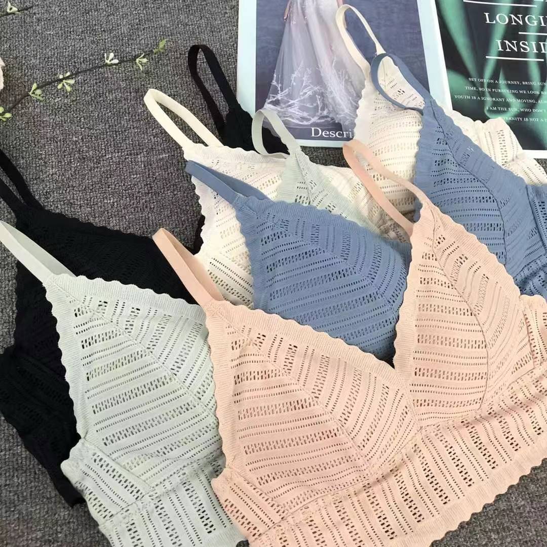 Bra de encaje del sudeste asiático, ropa interior de mujer, bra de copa triangular francesa, verano sin anillo de acero, copa delgada, algodón sexy y cómodo para la piel