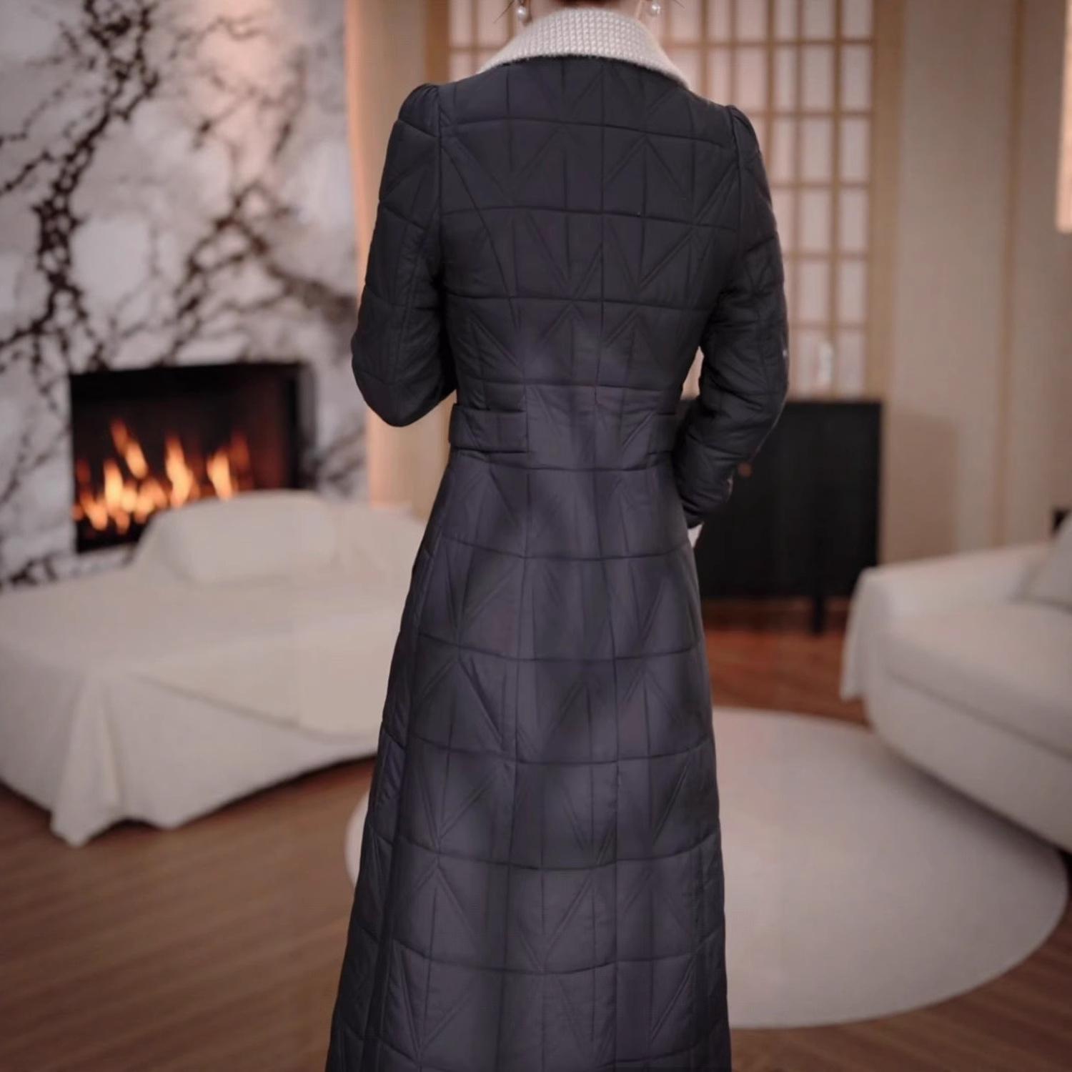 长款蓄热棉新中式两件套连衣裙2025年冬季新款时尚修身小香风裙子