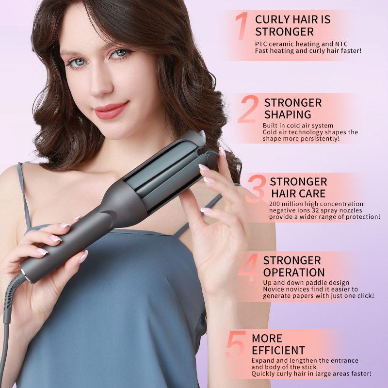 Cross-Border New Model Two-Way Automatic Curling Iron Anti-Scalding Water Ripple Large Curling Wave Wool Curling Iron Negative Ion