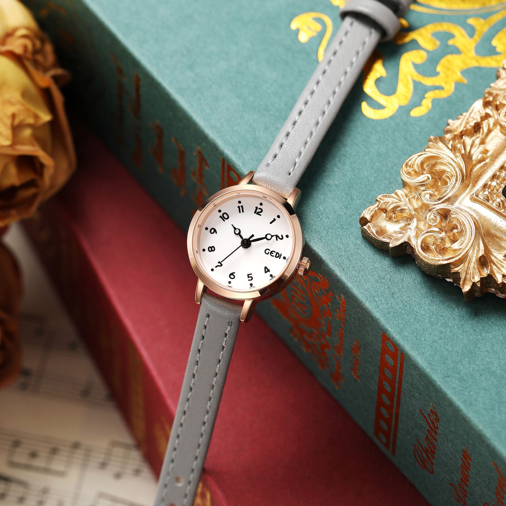 GEDI small Gedi dial, niche, light luxury, simple digital, student waterproof casual belt, women's watch_voghion.com