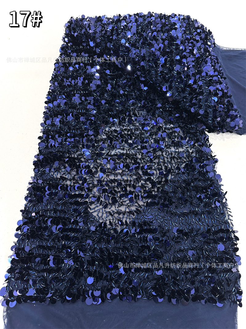 Inventario de malla elástica bordado de sequillas modelo de baile de moda cena vestido de moda tela de ropa