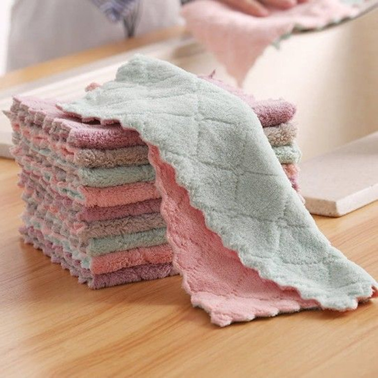 Non-Stick oil dish cloth thickened rag towel kitchen lint-free absorbent hand towel coral fleece household cleaning Non-Stick oil dish cloth thickened rag towel kitchen lint-free absorbent hand towel coral fleece household cleaning