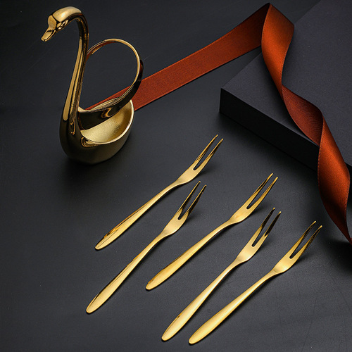 Creative Stainless Steel Fruit Fork Cake Mooncake Fork Stick Dessert Coffee Spoon Base Cygnus Combination Set Dropshipping