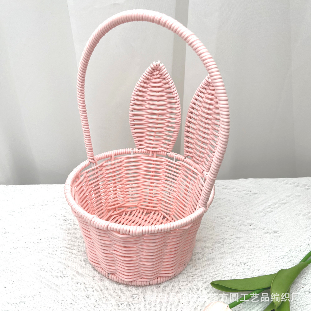 Cesta de Flores con Diseño de Conejo de Imitación Ratán de Plástico para Arreglos Florales