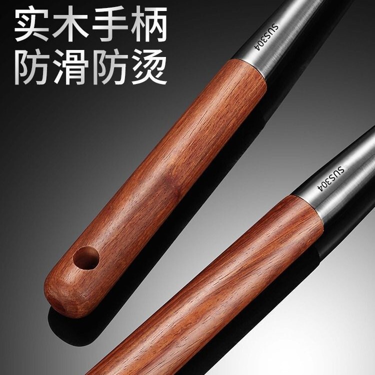 卸売 304 ステンレス鋼延長ハンドルスパチュラスプーンキッチン家庭用スプーンセットホテルシェフローズウッド|undefined