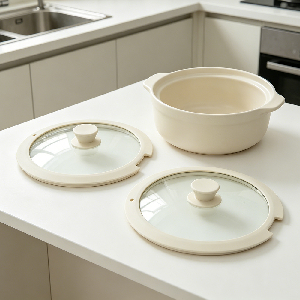 Silicone Food-Grade Notched Pot Lid, Kitchen Soup and Frying Tempered Glass Lid, Heat-Resistant Universal Pot Lid, in Stock for Quick Delivery
