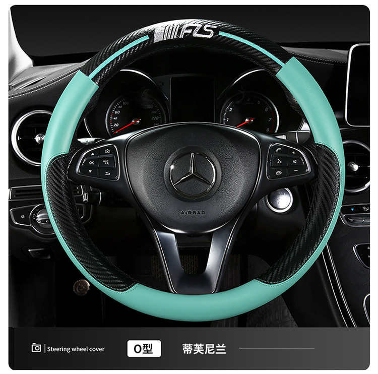 Car Steering Wheel Cover, Simple Sports Business Interior Supplies Handle Cover, Universal Four-Season Carbon Fiber Leather Protective Cover