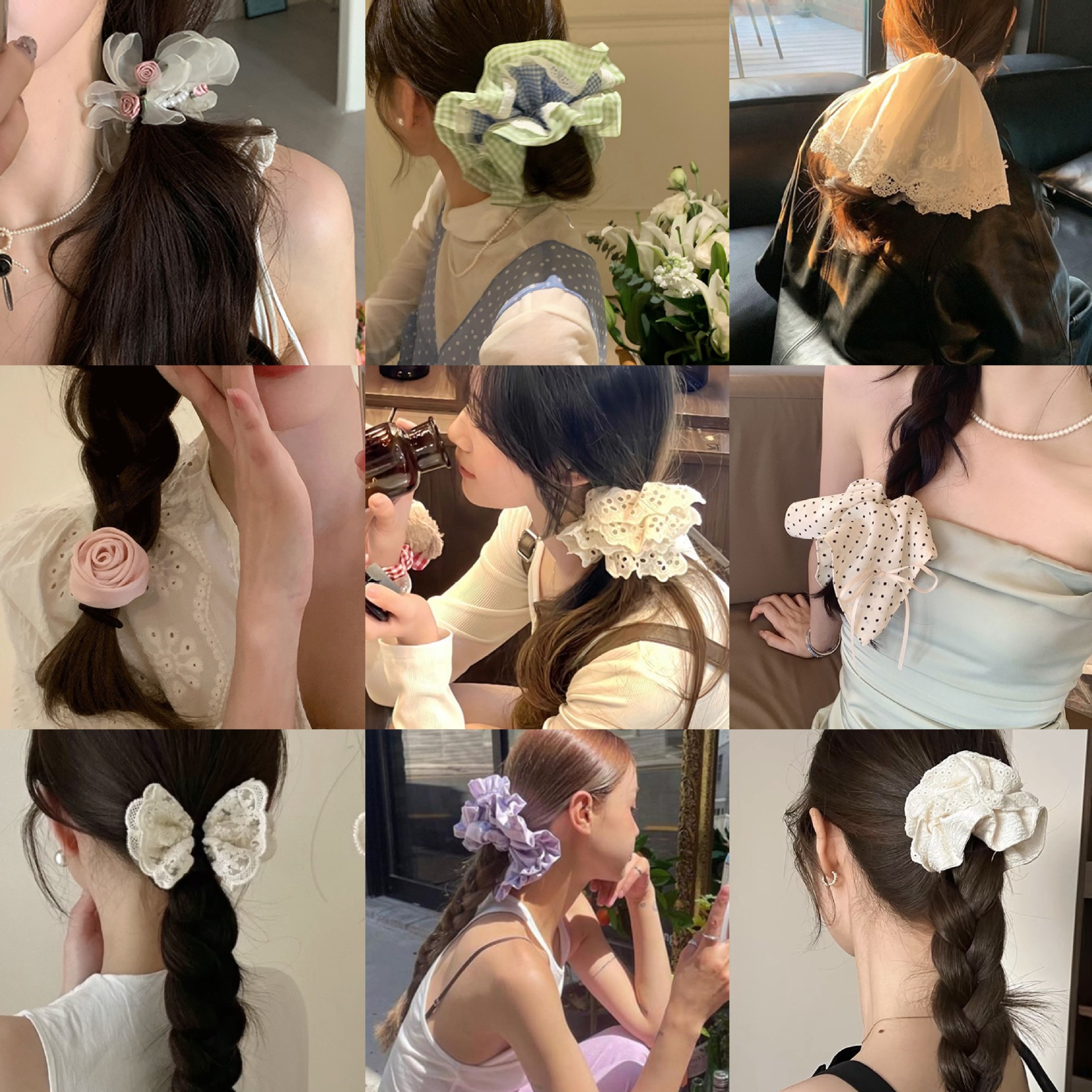 Cute fresh fashionable hair rope with bow pearl