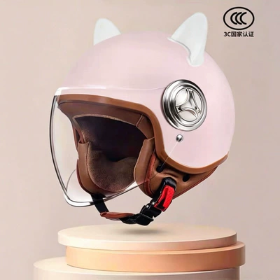Motosiklet kaskı (dəbilqə) | winter, retro motorcycle anti-cold riding helmet - 801pink-transparent-long-mirror-white-ears