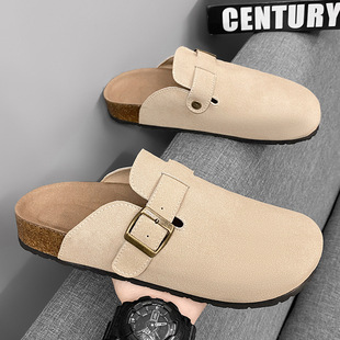 Slippers Cork Men's Summer New Toe-Toe Shoes Outdoor Fashion Lazy Slippers Birkenstock Casual Trendy Half-Slip Men's Shoes