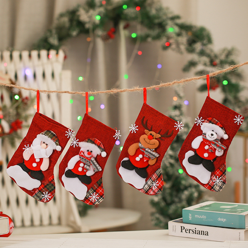 Nonwoven Material Christmas Festival Santa Claus, Letter, Snowman Pattern Cute Style Christmas Cute Santa Claus Letter Snowman Nonwoven Indoor Party Festival Christmas Socks