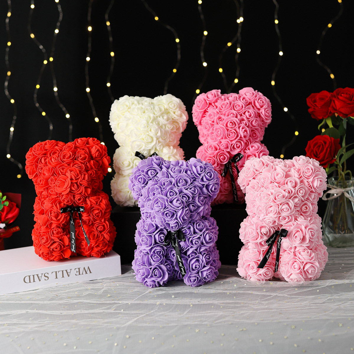1177g Weight Ornaments Home Textiles & Decor Type 1 Piece Quantity Valentine'S Day Elegant Lady Bear Plastic Ornaments Artificial Flowers