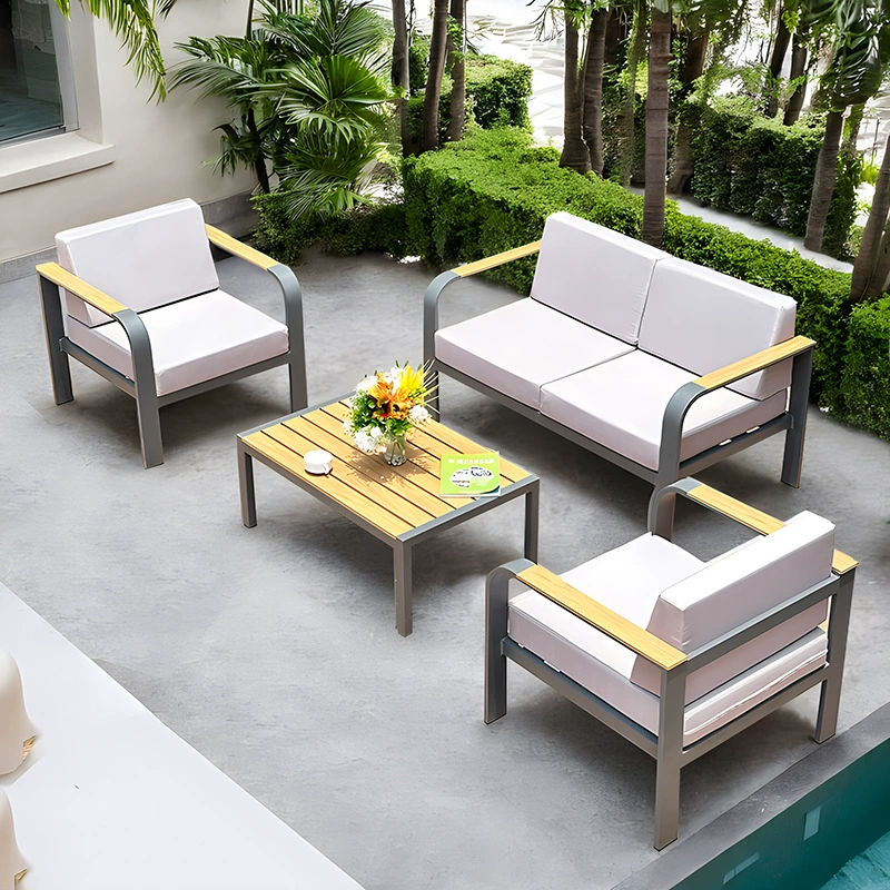 Уличный диван из алюминиевого сплава для двора, комплект садовой мебели из нержавеющей стали для отдыха на открытом воздухе, двойной, в стиле casual и минимализм