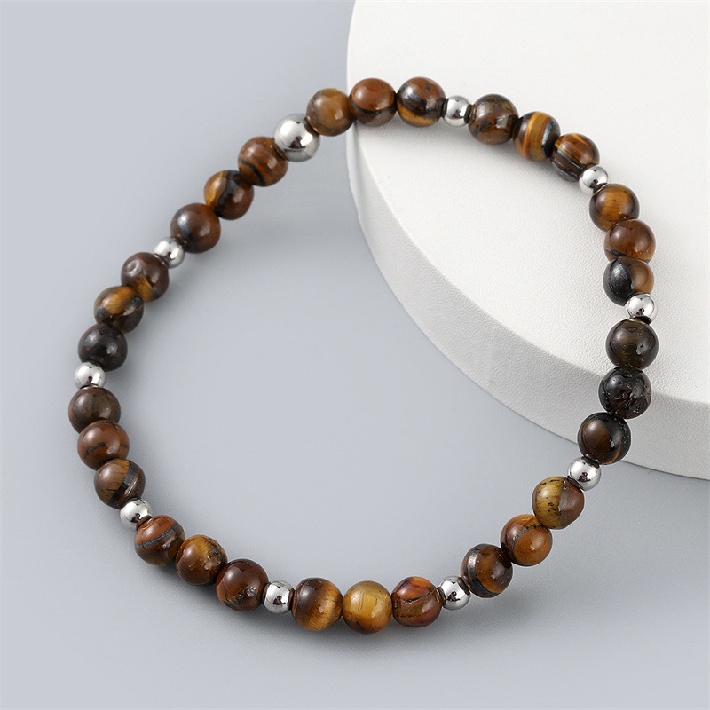 Nueva pulsera de cuentas transfronteriza estación independiente joyería europea y americana 6mm Ojo de Tigre piedra pulsera DIY hombres