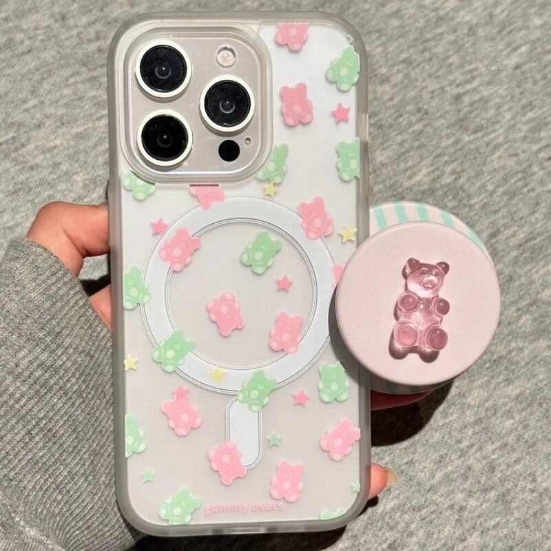 Bear Suitable for Apple 16Promax Mobile Phone Case 15 Magnetic Suction 14 Bracket Fog White Samsung 25Ultra/23+/24 Bear Suitable for Apple 16Promax Mobile Phone Case 15 Magnetic Suction 14 Bracket Fog White Samsung 25Ultra/23+/24