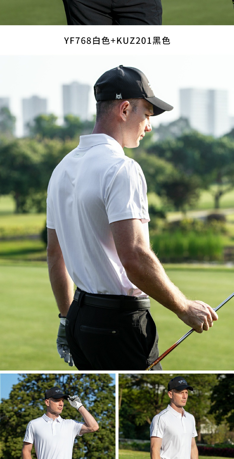 Áo polo golf nam tay ngắn thoáng khí nhanh khô — YF768 màu xanh hải quân tay ngắn, YF768 trắng tay ngắn, YF768 hoa anh đào tay ngắn chi tiết 10