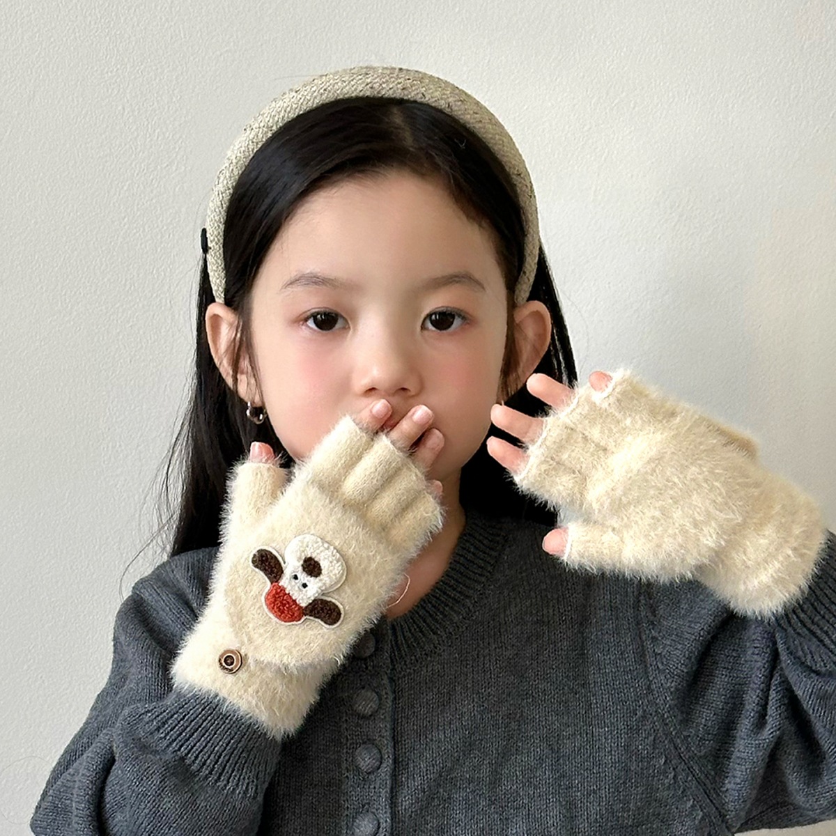 Guantes infantiles de invierno para niñas guantes de dedo para niñas guantes de medio dedo para estudiantes de escritura de escritura guantes de flip