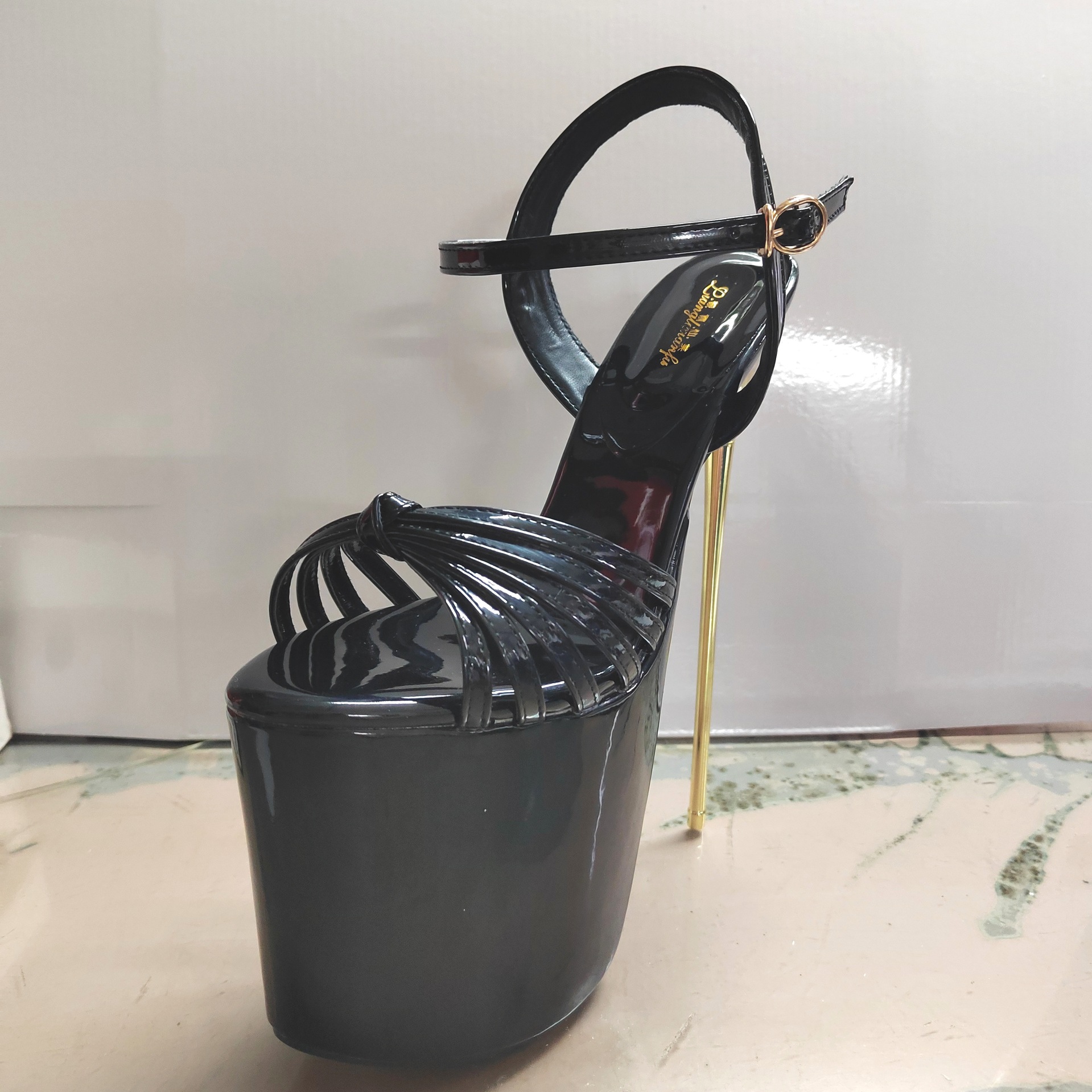 Dép sandal cao gót nữ quai mảnh gót thép 19cm cỡ lớn — Đen (19cm) chi tiết 2