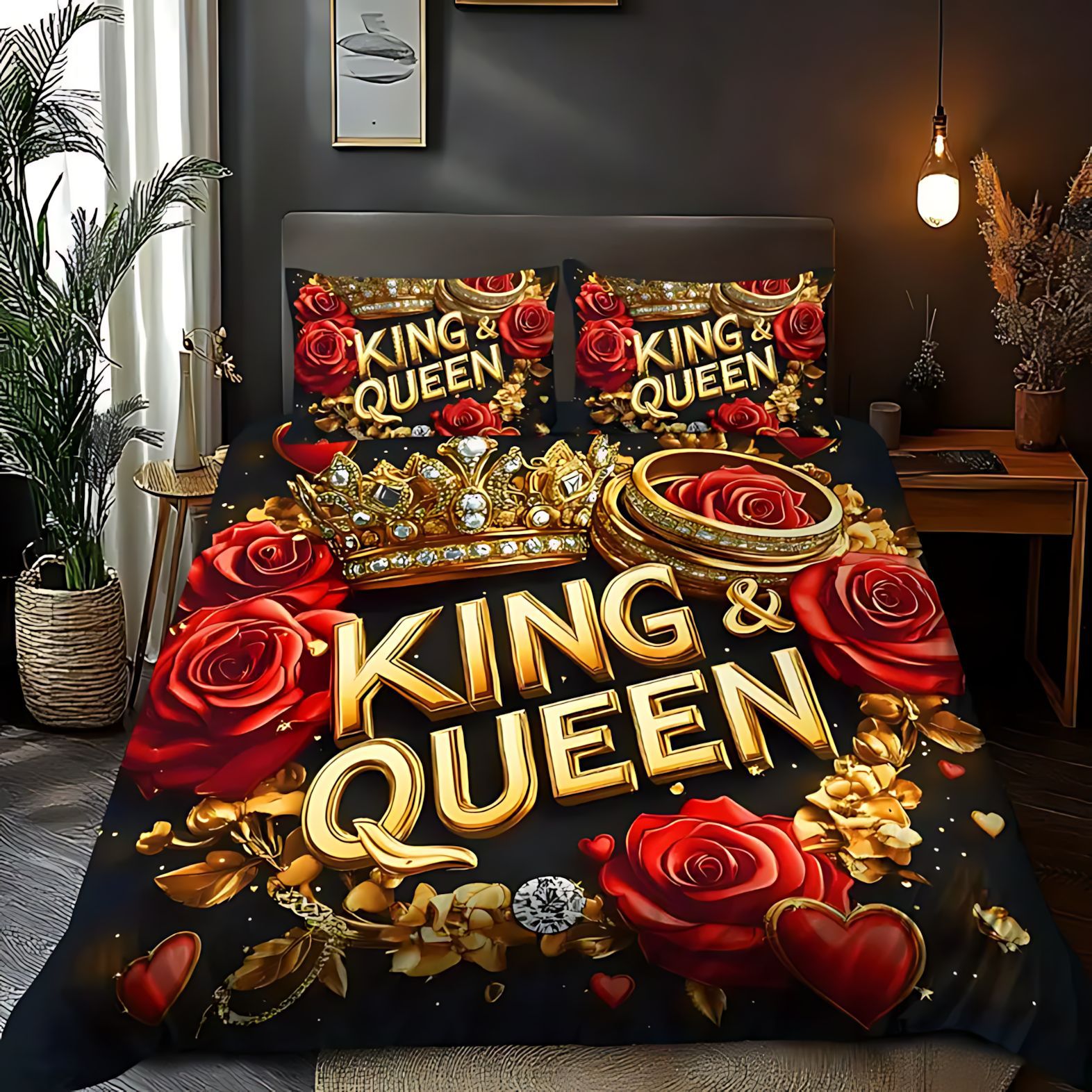 TEMU / JIT transfronterizo textil doméstico con letras de la reina impresión digital de alta definición abrasión edredón set fuente fabricante