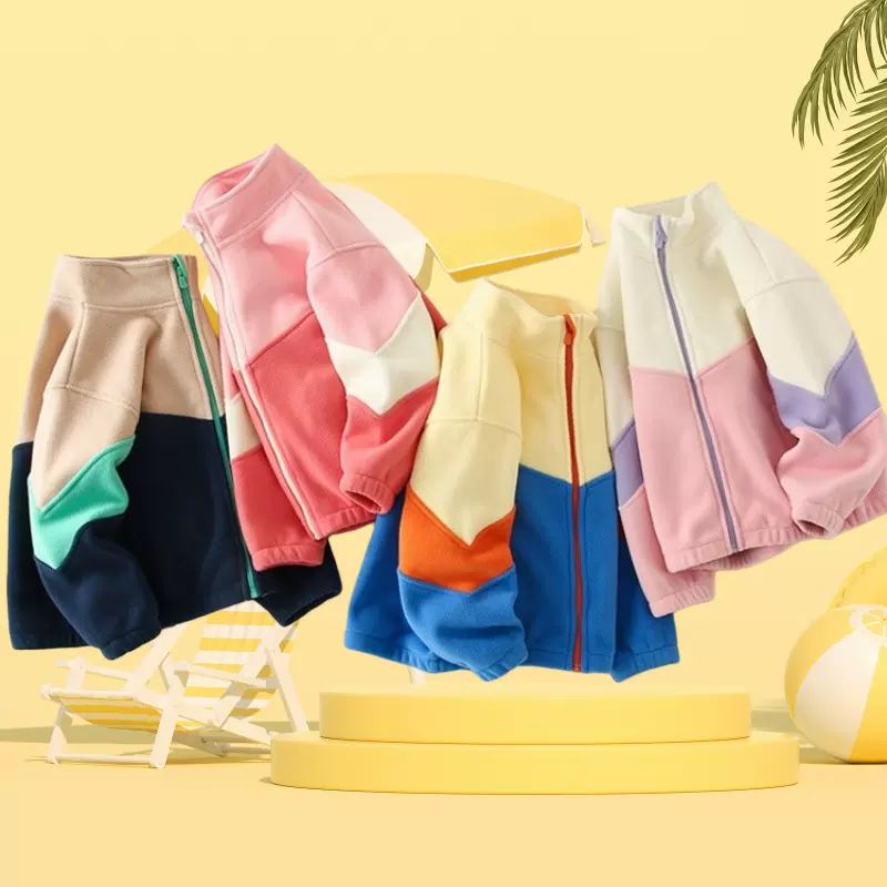 春新款外贸儿童加绒女童开衫卫衣春季男童春秋摇粒绒校服外套童装