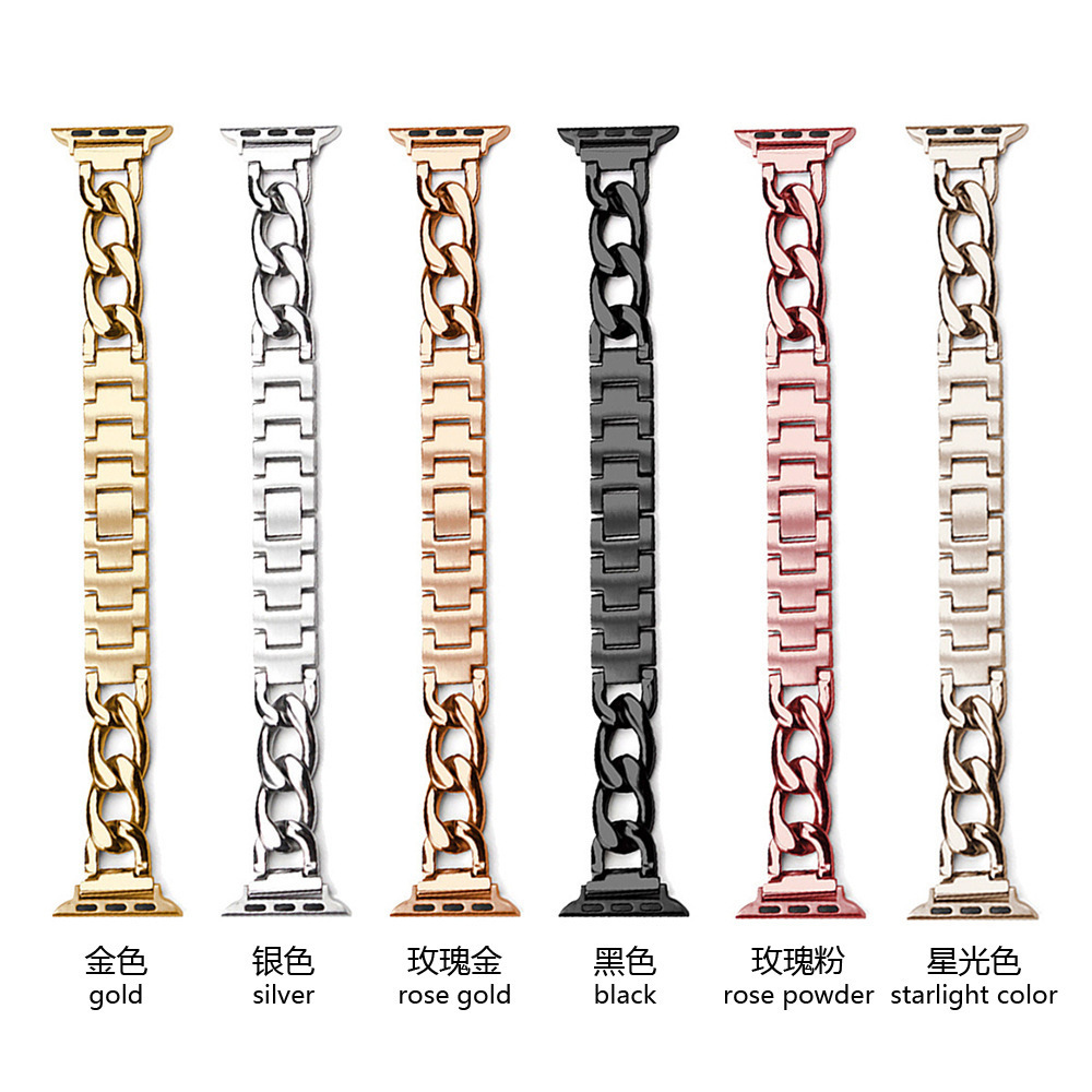 Suitable for Apple Watch iwatch9se generation s8ultra strap Chanel style metal single row Women's Denim chain Watch