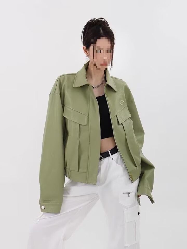 boy Lazy American Retro Short Loose Motorcycle Leather Jacket For Women, Autumn And Winter New High Street Coat_voghion.com