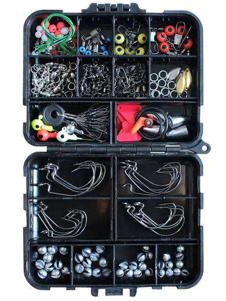 160-Piece Crank Hook Lead Sinker Combo Set with Three-Way Swivel, Stopper Beads, Figure-Eight Ring Connectors, Space Beans, and Triple Hooks
