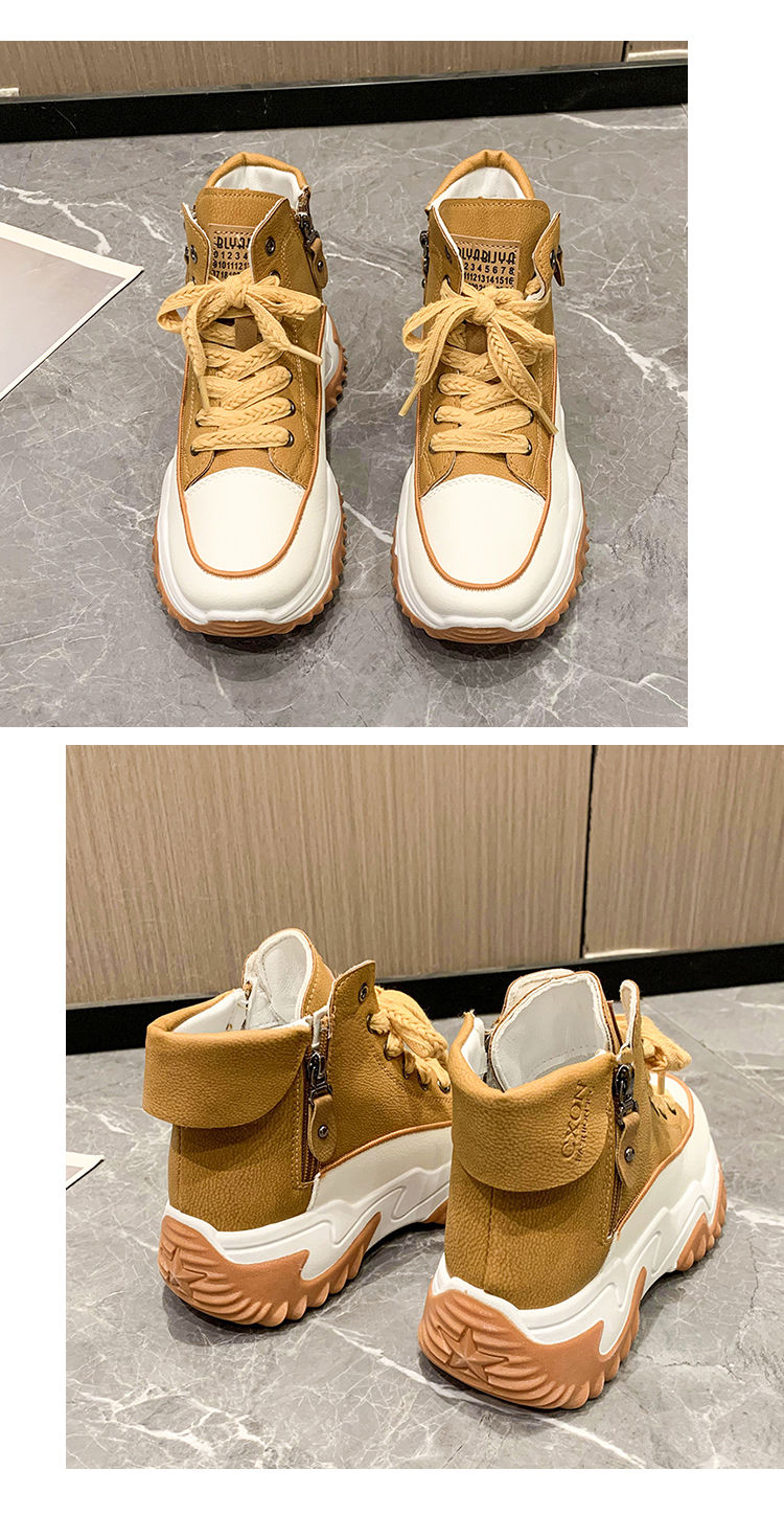 Design Sinn Kontrastfarbe Martin Damen 2024 Herbst neue koreanische Version dicke Sohle Höhe zunehmende kurze Stiefel_voghion.com