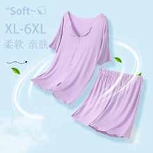 厂家批发夏季新品加肥加大码短袖短裤套装女胖妹妹莫代尔睡衣睡裤