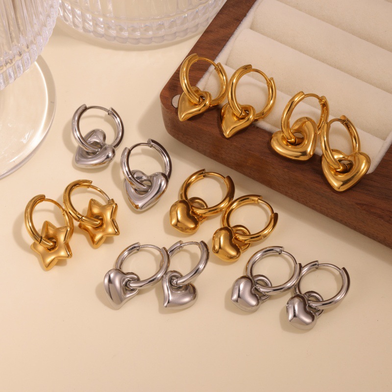 11g Weight 304 Stainless Steel Ear Needle Material Drop Earrings Classification 1 Pair Quantity Holiday, Daily Occasion 304 Stainless Steel Material Star, Heart Shape Pattern Women's Gender Plating Design Basic, Modern Style, Classic Style Style 1 Pair Basic Modern Style Classic Style Star Heart Shape Plating 304 Stainless Steel Drop Earrings 无