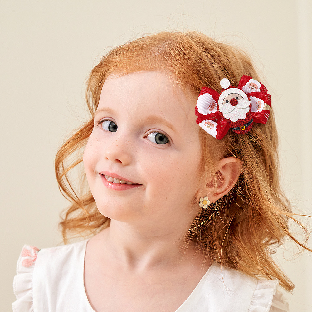 Girl'S Gender Cute Simple Style Girl'S Santa Claus Bow Knot Elk Cloth Hair Clip