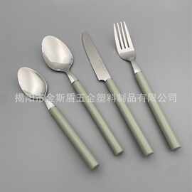 厂家出口欧美南美圆柄24件套定制不锈钢牛排刀叉勺16件套餐具套装