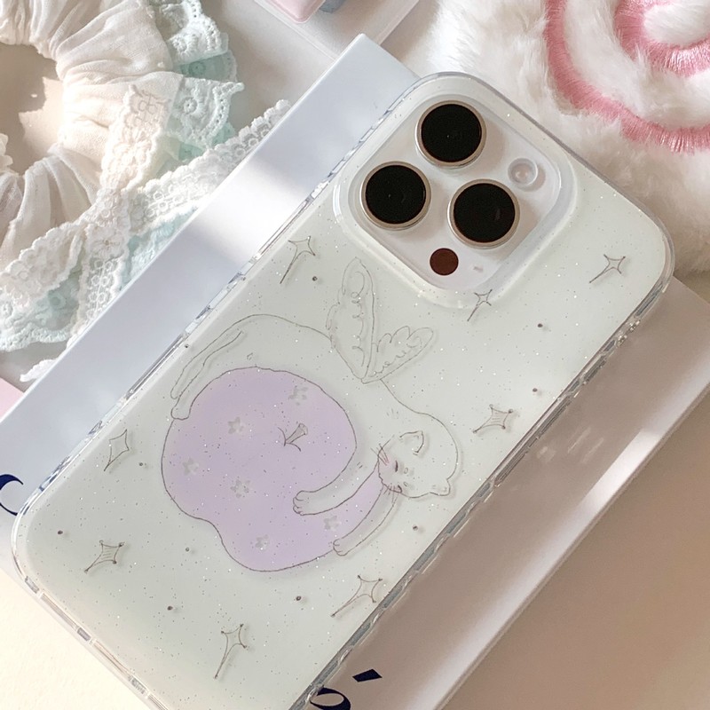 适用苹果17PROMAX双层IMD猫咪闪粉手机壳iPhone15/14卡通13PRO防|undefined
