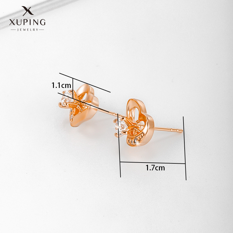 Pendientes de Corazón con Incrustaciones de Diamantes de Aleación de Joyería Xuping para Mujer, Modernos, Ligeros y de Lujo, Pequeños y Exquisitos Pendientes en Forma de Corazón, Sensación de Nicho y Alta Gama