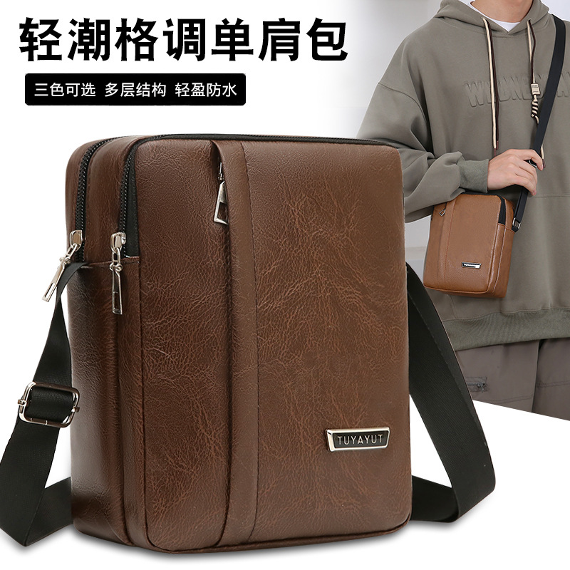 Bolsa de hombro de hombre transfronteriza universal PU cuero de color sólido bolso vertical simple para teléfonos móviles de gran capacidad de transporte diario mochila