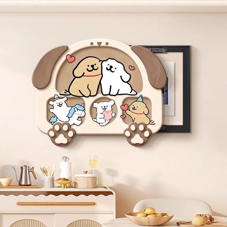 Line Art Puppy Electric Meter Box Decorative Painting Cream Style Distribution Box Cover for Electric Switch Box Push-Pull Mural