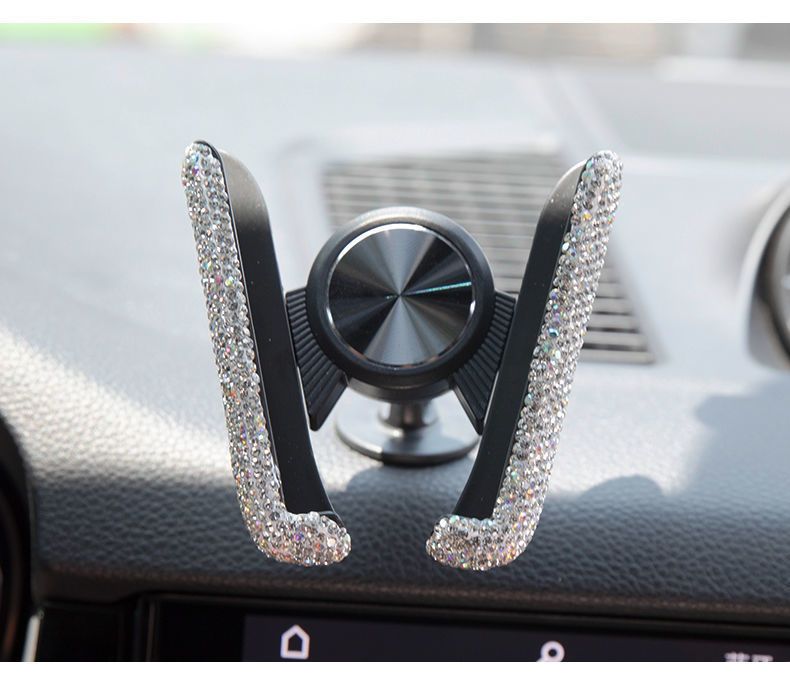 Car-Mounted Diamond-Encrusted Phone Holder, Car Navigation Support, Clip-On Air Vent, Multi-Functional and Versatile