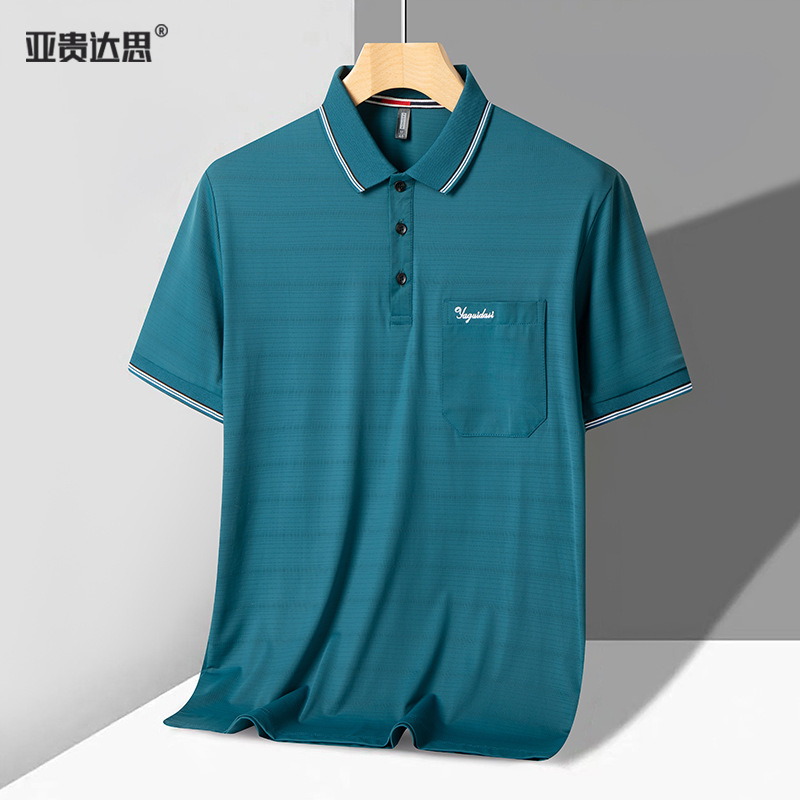 夏の氷糸夏服半袖tシャツの襟がゆるい中年男性ポケットPOLOカジュアル上着のお父さんの薄いタイプ|undefined