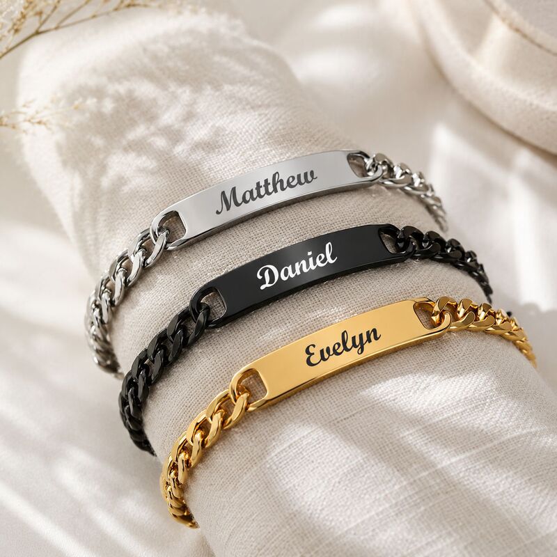 European and American Hot-Selling Nk Chain Men's Laser Engraved Name Bracelet Personalized DIY Titanium Steel Curved Brand Long Bracelet Jewelry European and American Hot-Selling Nk Chain Men's Laser Engraved Name Bracelet Personalized DIY Titanium Steel Curved Brand Long Bracelet Jewelry