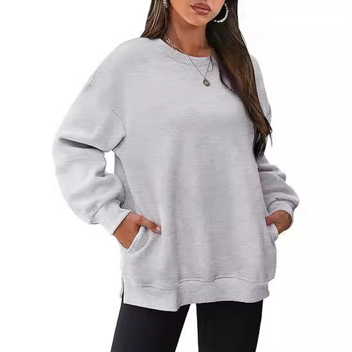 2025 European and American Women's Fashion Crewneck Sweatshirt Set - Oversized and Loose Fit with Fleece Lining