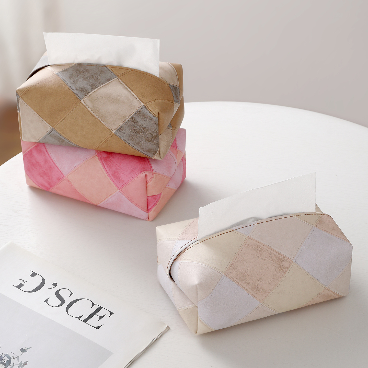 Caja de toallas de papel nórdica caja de extracción de automóviles PU simple sala de estar mesa de té bolsa de toallas de papel para automóviles de gran capacidad general