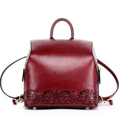 New 2024 Summer Literary Chinese Style Leather Bag and Briefcase Pure Color Double Shoulder Bag Retro Women's Double Shoulder Bag