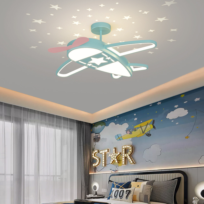 Luz de techo de la habitación de niños personalidad estrellada iluminación de dormitorio superior avión nórdico para niños niñas lámparas de habitación