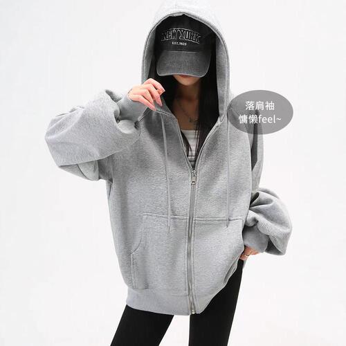 Women's Hooded Sweatshirt, Spring and Autumn Season Versatile Light Gray Elegant Outerwear, Women's Sporty Winter and Autumn Top