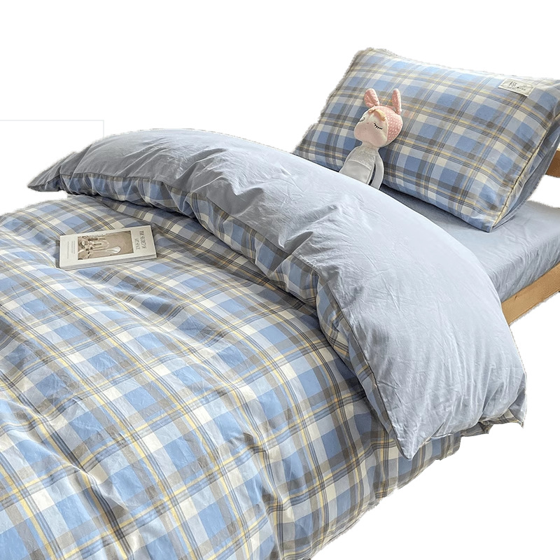 Juego de cama de dormitorio de estudiantes universitarios de tres piezas de algodón puro, sábana individual de algodón, funda de edredón, juego completo de seis piezas con núcleo de edredón