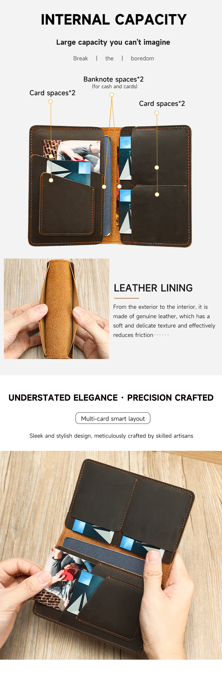Ví card holder nam da bò mỏng đựng hộ chiếu và thẻ đa năng — Màu nâu sẫm, màu nâu chi tiết 5