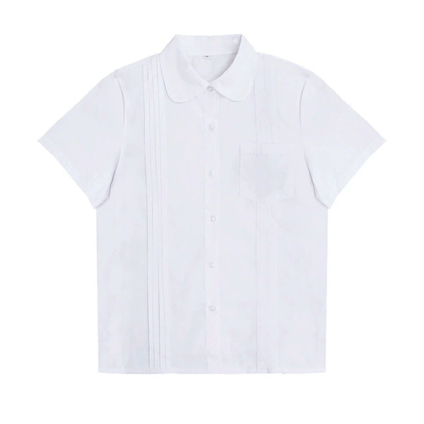 Girls' High School Short Sleeve Shirt Without Embroidery + Cross Knot