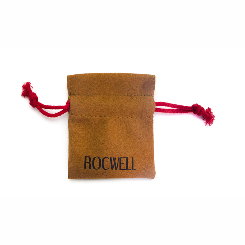 厂家定制戒指收纳袋 棕色超纤皮革袋 耳钉束口袋抽绳 首饰包装