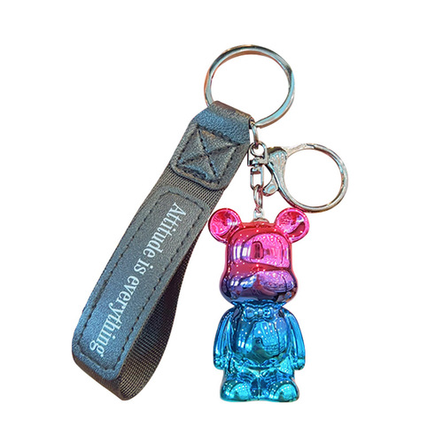 Charming Electroplated Colorful Ribbon Bear Keychain Ornament Cartoon Schoolbag Hook Decor Figure Acrylic Small Gift Wholesale